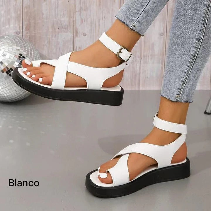 Sandalias para mujer con tobillo ajustable y hebilla cruzada
