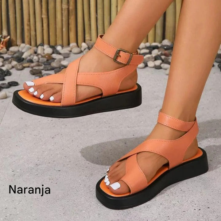 Sandalias para mujer con tobillo ajustable y hebilla cruzada
