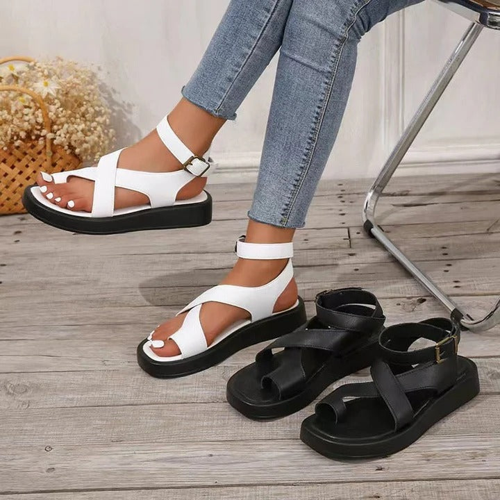 Sandalias para mujer con tobillo ajustable y hebilla cruzada