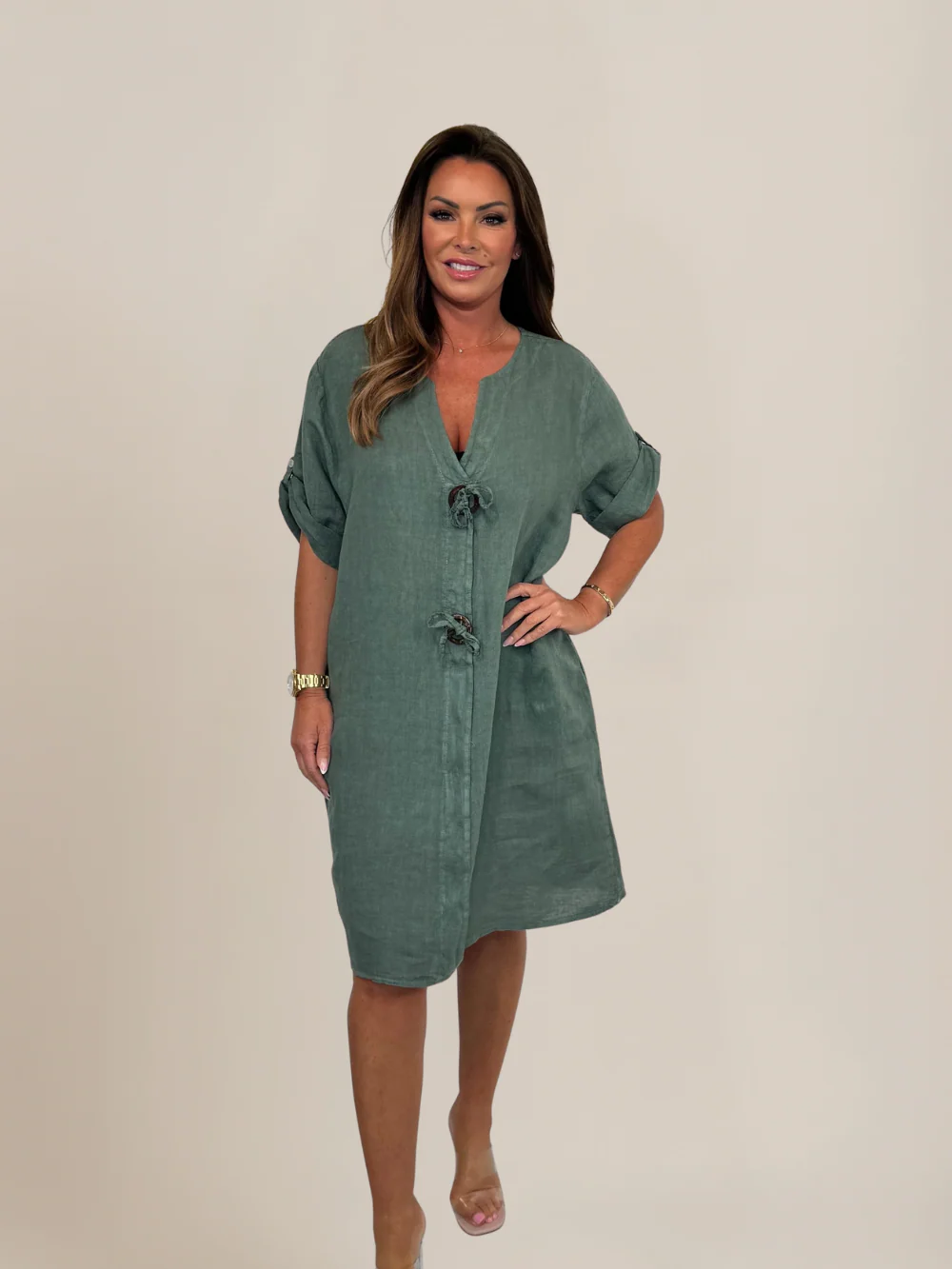 Vestido Luana de lino con lazo frontal