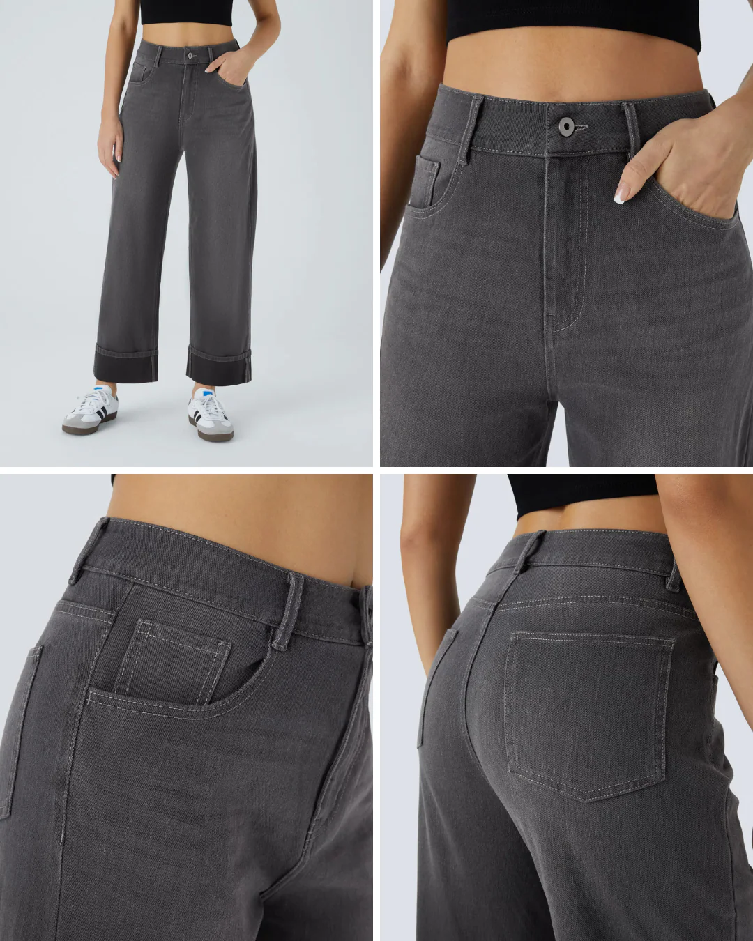 PANTALÓN CON CINTURA ALTA Y BOTAS ANCHAS