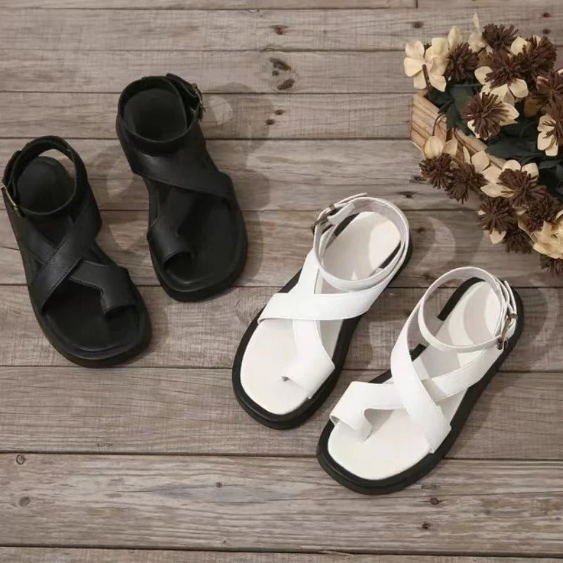 Sandalias para mujer con tobillo ajustable y hebilla cruzada