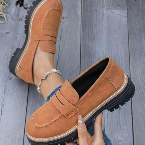 Zapatos de cuero de color liso para mujer con suela gruesa®