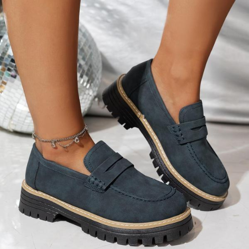 Zapatos de cuero de color liso para mujer con suela gruesa®