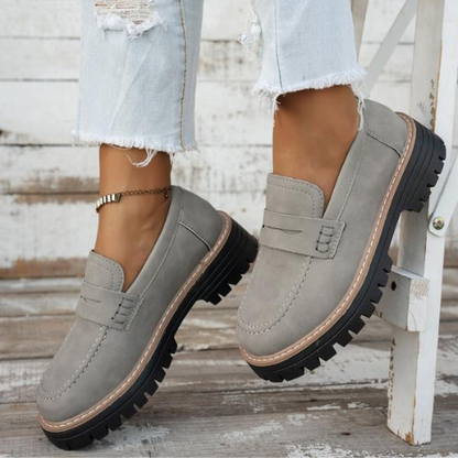 Zapatos de cuero de color liso para mujer con suela gruesa®