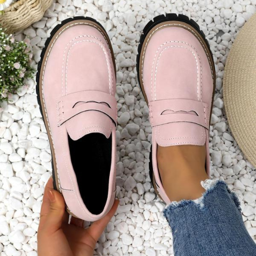 Zapatos de cuero de color liso para mujer con suela gruesa®