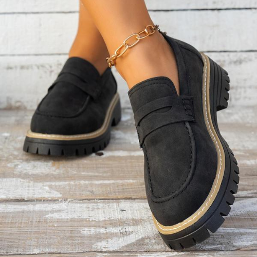 Zapatos de cuero de color liso para mujer con suela gruesa®