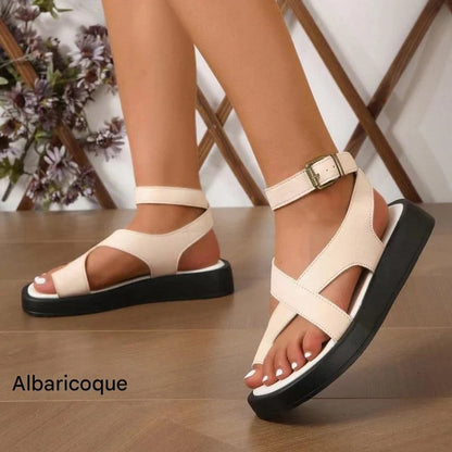 Sandalias para mujer con tobillo ajustable y hebilla cruzada