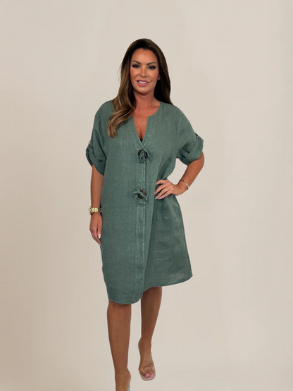 Vestido Luana de lino con lazo frontal