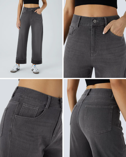 PANTALÓN CON CINTURA ALTA Y BOTAS ANCHAS