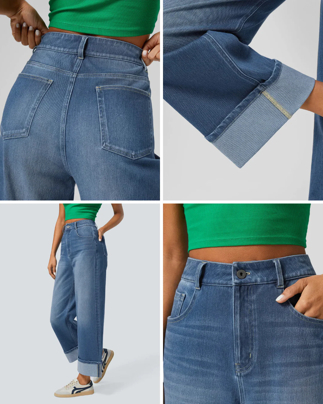 PANTALÓN CON CINTURA ALTA Y BOTAS ANCHAS